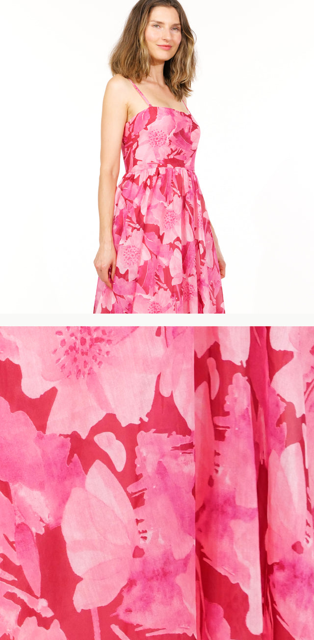 Vibrant Fuchsia Floral Silk Organza Gown