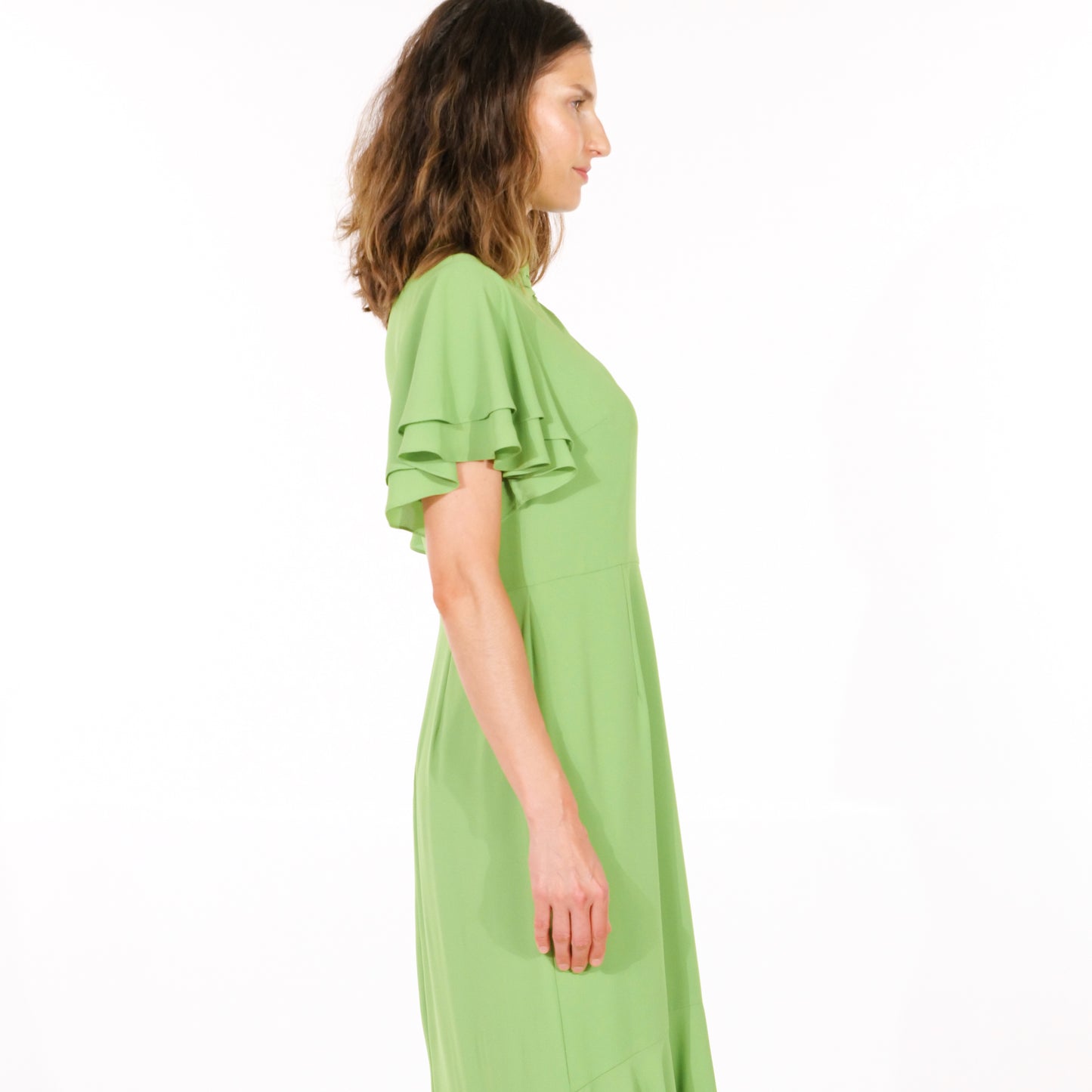 Lime Sorbet Keyhole Midi Dress with Ruffle Hem