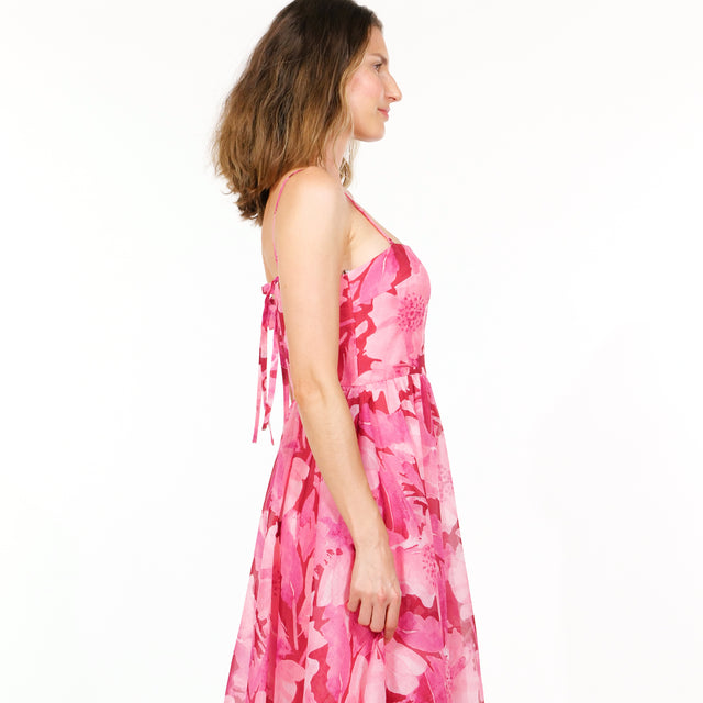 Vibrant Fuchsia Floral Silk Organza Gown