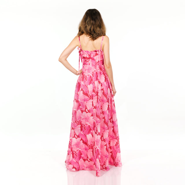Vibrant Fuchsia Floral Silk Organza Gown