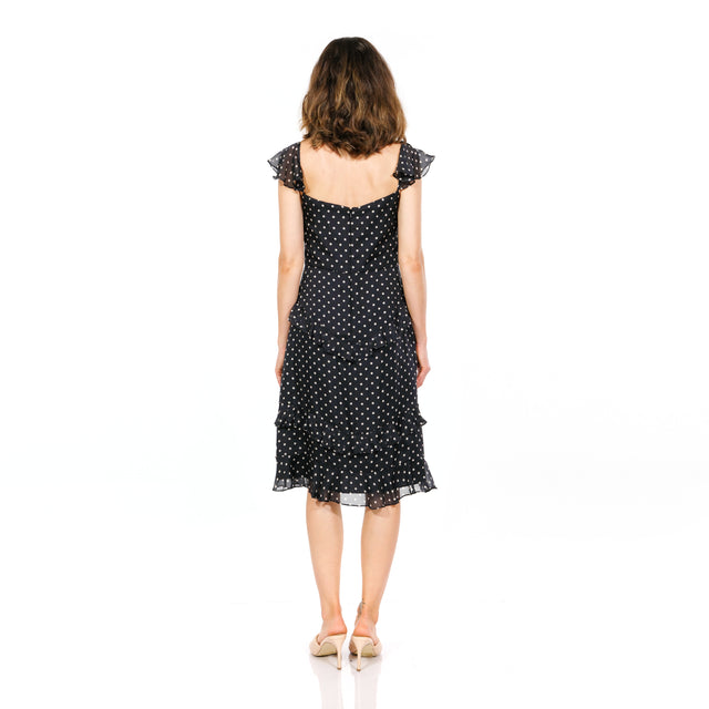 Classic Polka-Dot Ruffle Midi Dress with Lace Trim