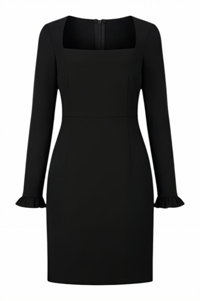 Mikael Aghal Black Long Sleeve Mini Dress – Square Neck