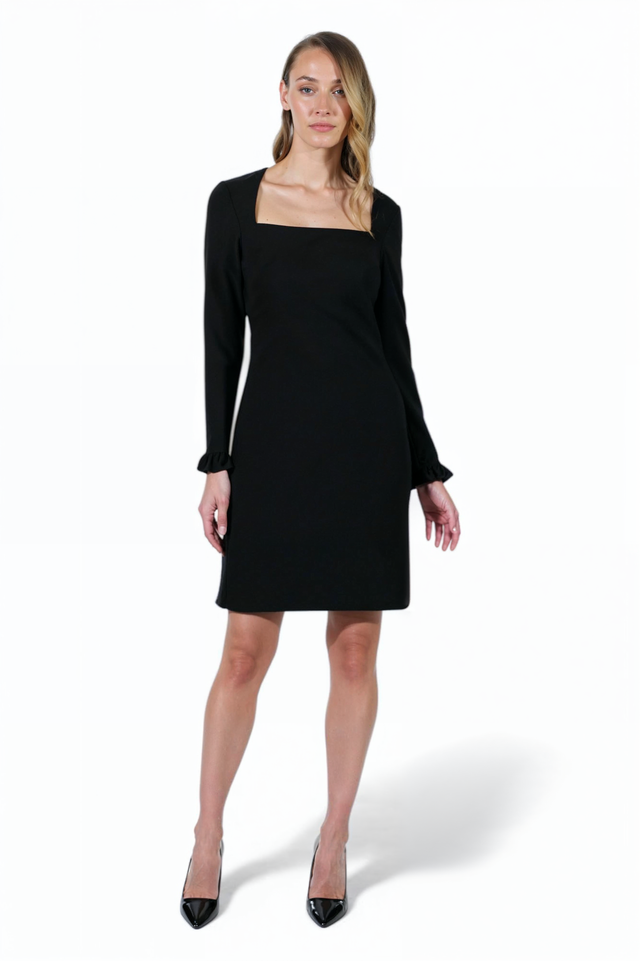 Mikael Aghal Black Long Sleeve Mini Dress – Square Neck