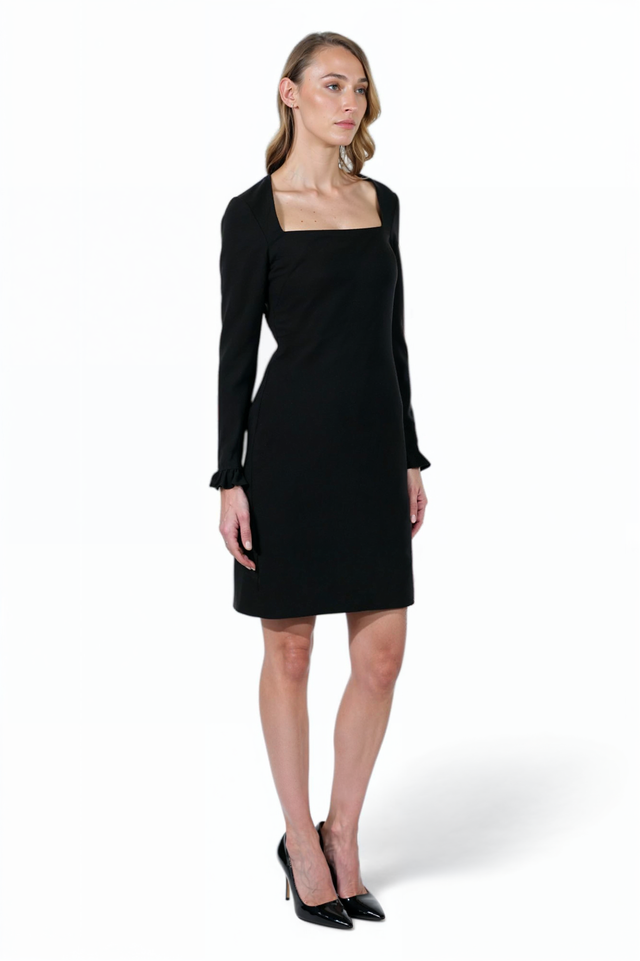Mikael Aghal Black Long Sleeve Mini Dress – Square Neck