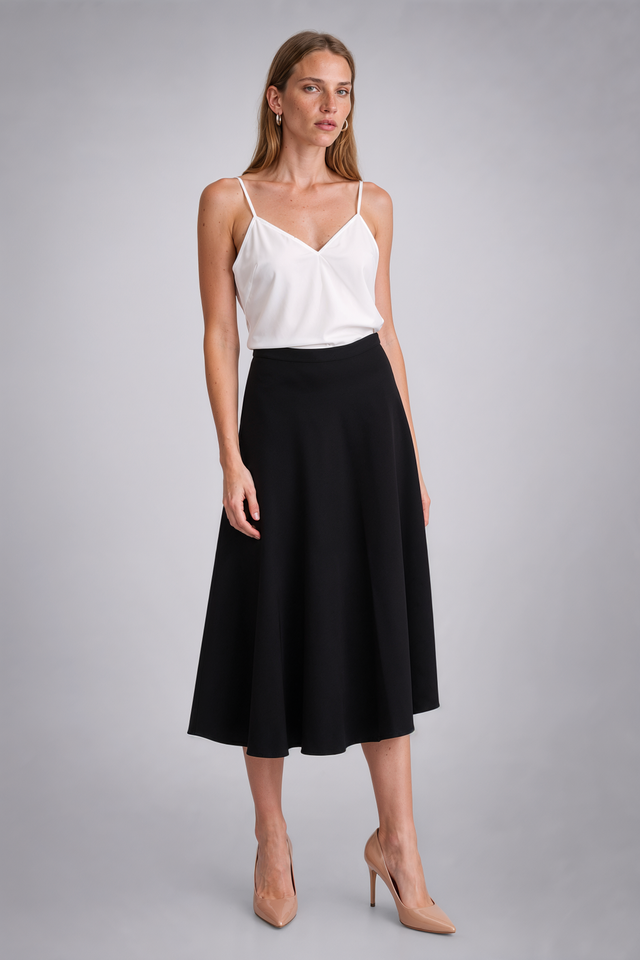 Mikael Aghal High-Waisted A-Line Crepe Midi Skirt