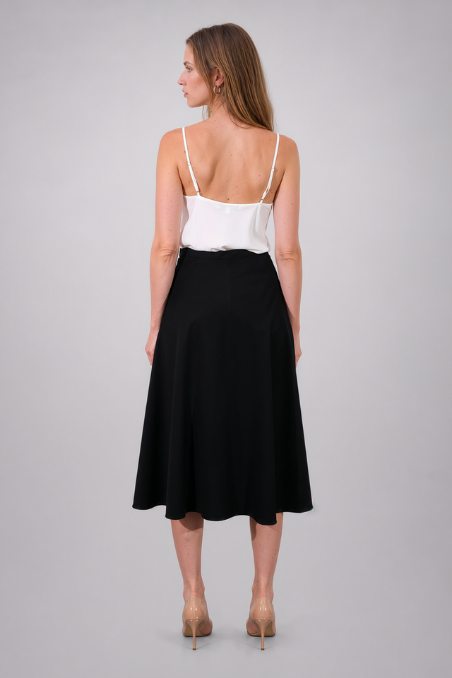 Mikael Aghal High-Waisted A-Line Crepe Midi Skirt
