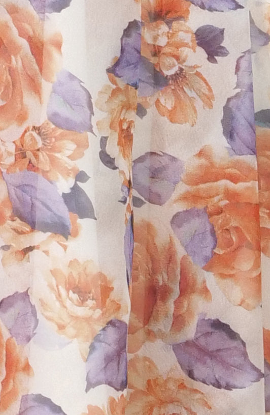 Mikael Aghal Peach & Lavender Floral Midi Dress – Long Sleeve Button Front