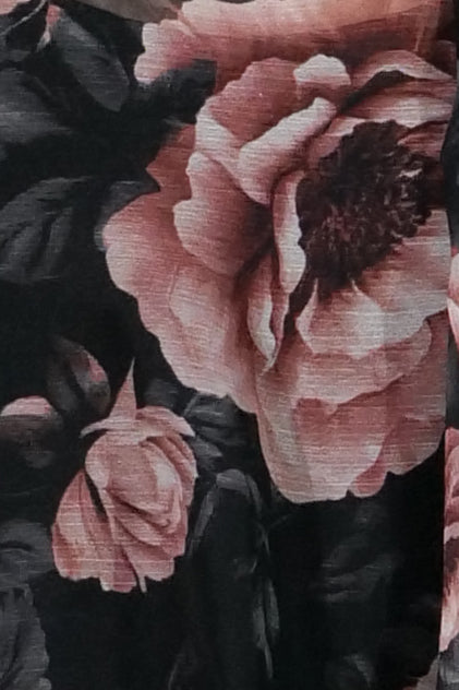 Mikael Aghal Floral Pleated Midi Dress – Sheer Long Sleeve with Tie Neck