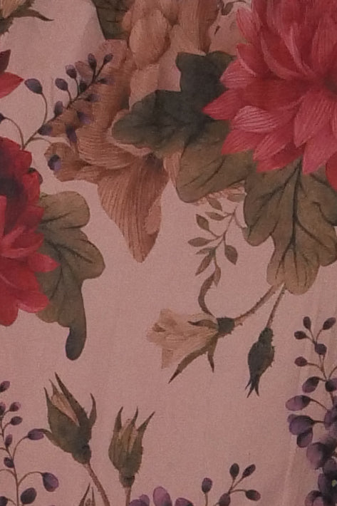 Mikael Aghal Mauve Floral Midi Dress – High Neck Puff Sleeve