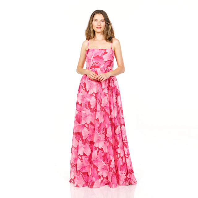 Vibrant Fuchsia Floral Silk Organza Gown