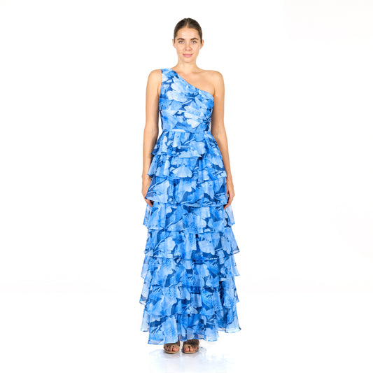 Oceanic Rhapsody One-Shoulder Tiered Gown