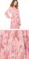 Pastel Pink Abstract Print Pleated Midi Dress