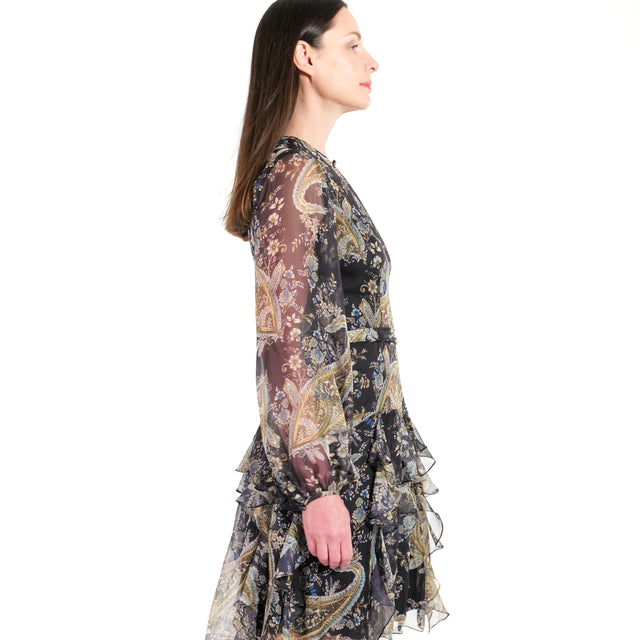 The Nocturne Paisley Ruffle Dress