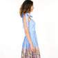 Serene Sky Blue Contrast Floral Hem Midi Dress