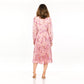 Pastel Pink Abstract Print Pleated Midi Dress
