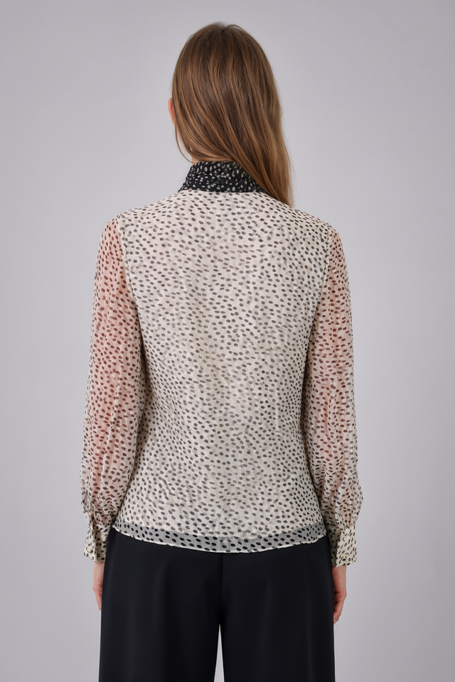 Mikael Aghal Polka Dot Tie-Neck Silk Chiffon Blouse
