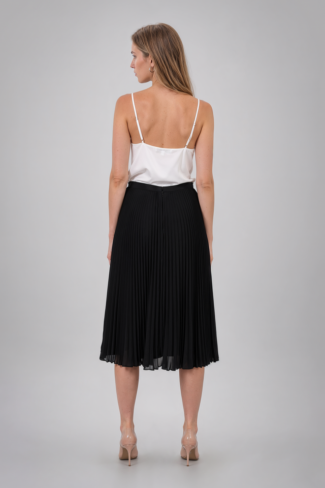 Mikael Aghal Black Pleated Chiffon Midi Skirt