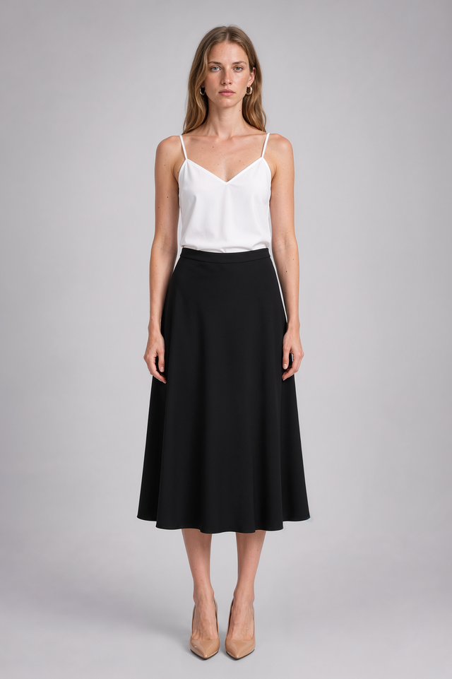 Mikael Aghal High-Waisted A-Line Crepe Midi Skirt