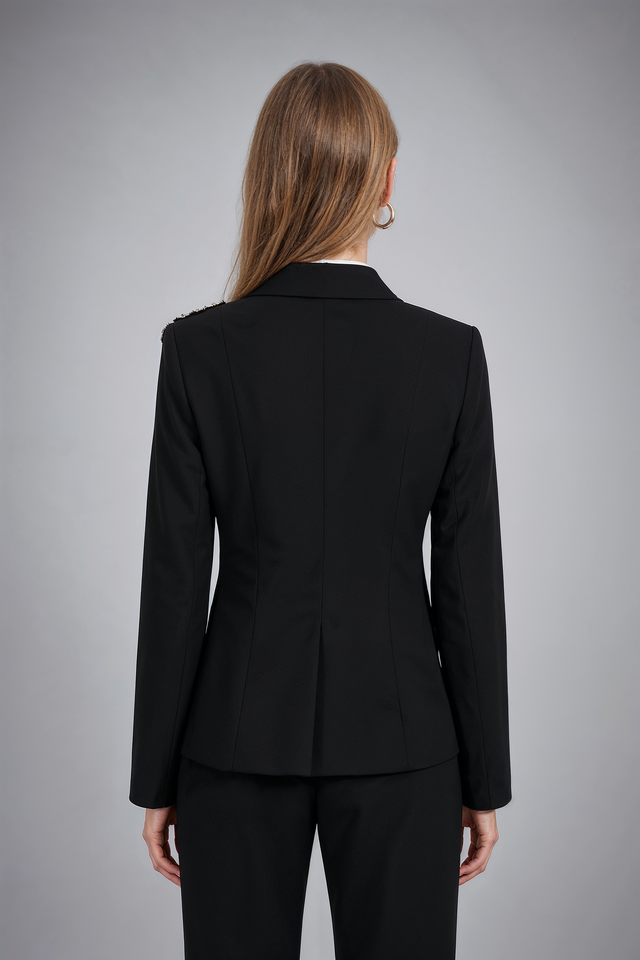 Mikael Aghal Crystal Embellished Shoulder Tailored Blazer